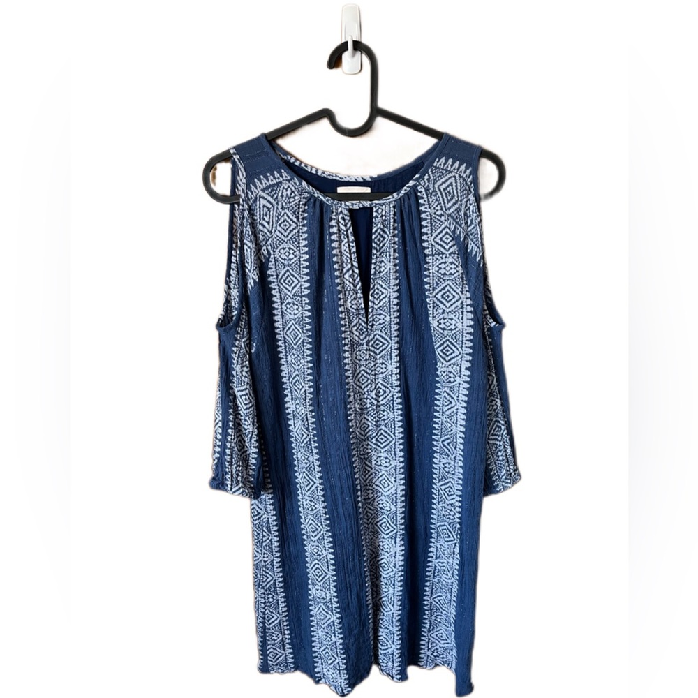 Marabelle Light Blue Aztec Shimmer Fabric Cold Shoulder Dress Size XS